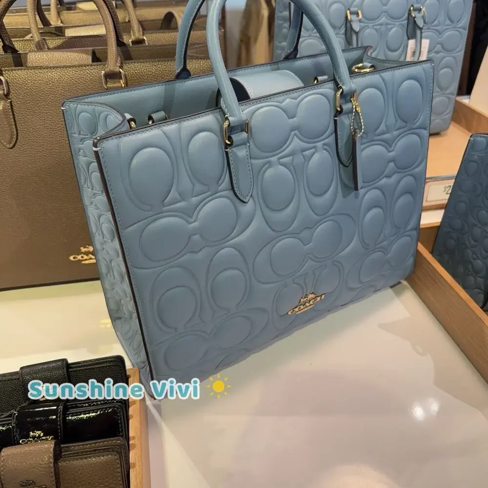 NWT Coach Maggie Large Tote Bag in Signature CY672 smooth leather Gold/Azure